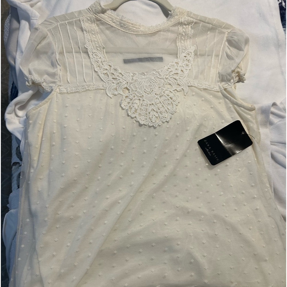 Zara basic top new with tags white lined top
